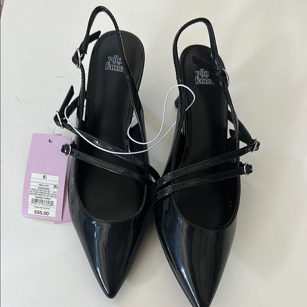 Wild Fable Black Patent Strappy Slingback Heel (6.5)
